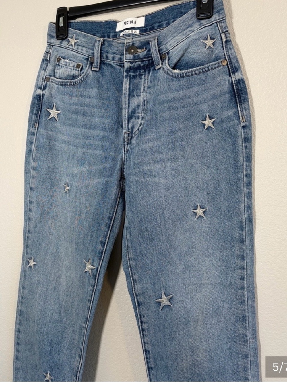pistola Charlie Star Embroidered Light Blue Star Jeans Size 25 LIKE NEW - Picture 5 of 8
